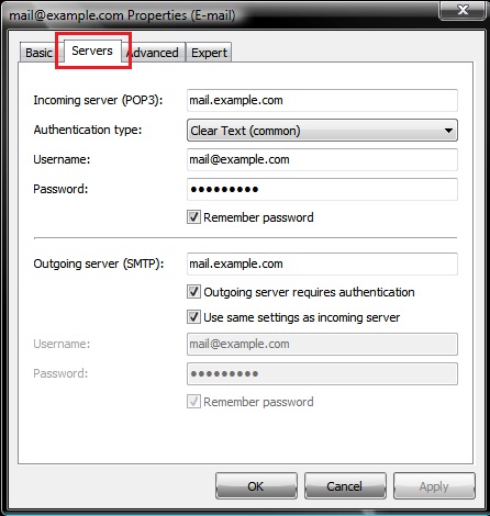Settings that need to be changed on the Advanced Tab